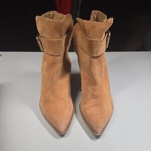 Sam Edelman Pointed Toe Tan Suede Ankle Booties with Buckle Accent Size 9.5